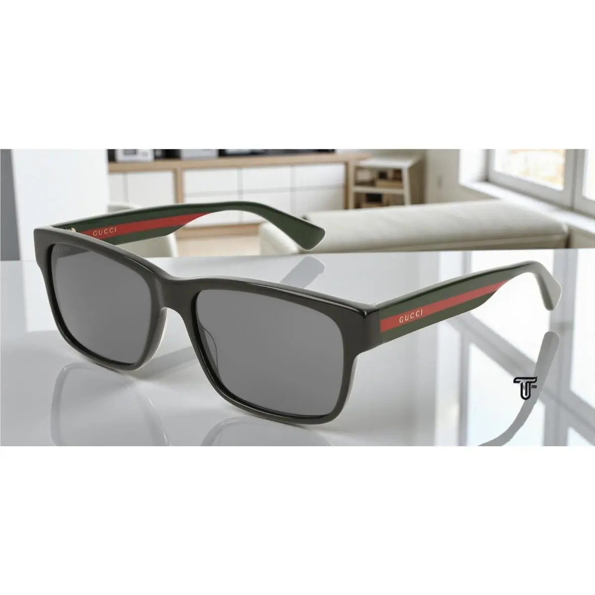 Gucci GG0340S 006 Rectangular Square Black Grey 58 mm Men`s Sunglasses
