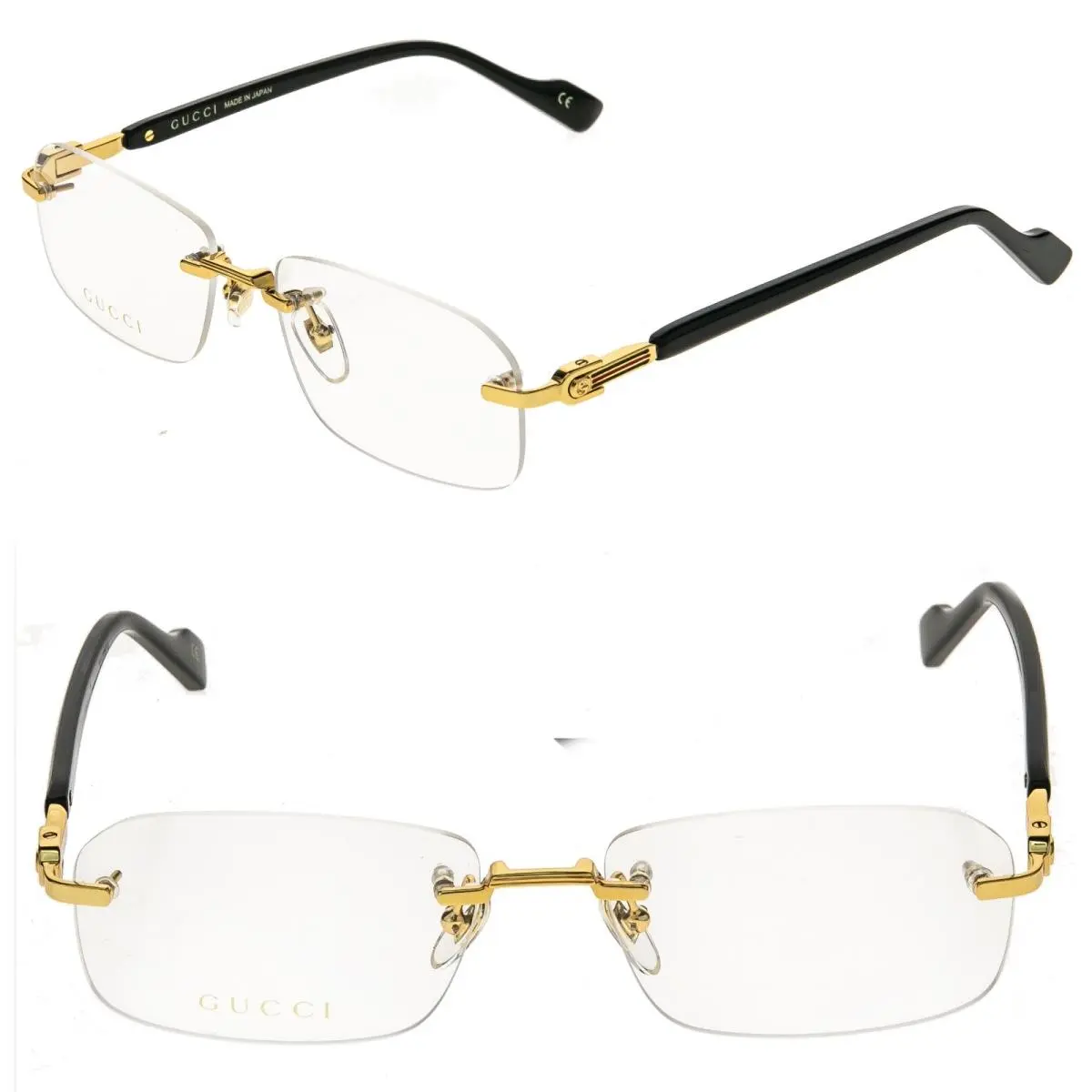 GG1221O 1221 Black Gold Classic Stripe Unisex Narrow Eyeglasses 56mm 001 by Gucci