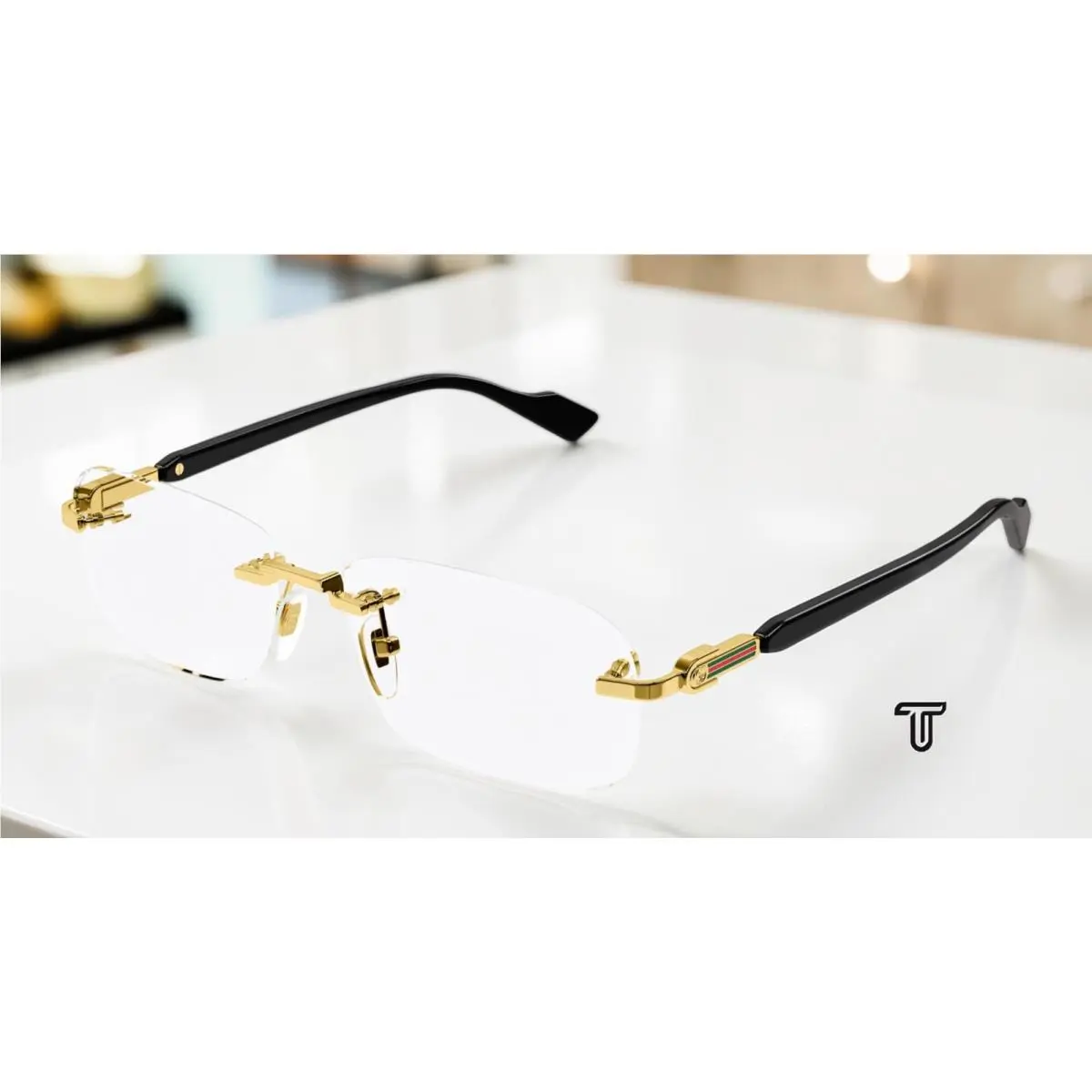 Gucci GG1221O 001 Rectangular Squared Metal Gold Black 56 mm Men`s Eyeglasses