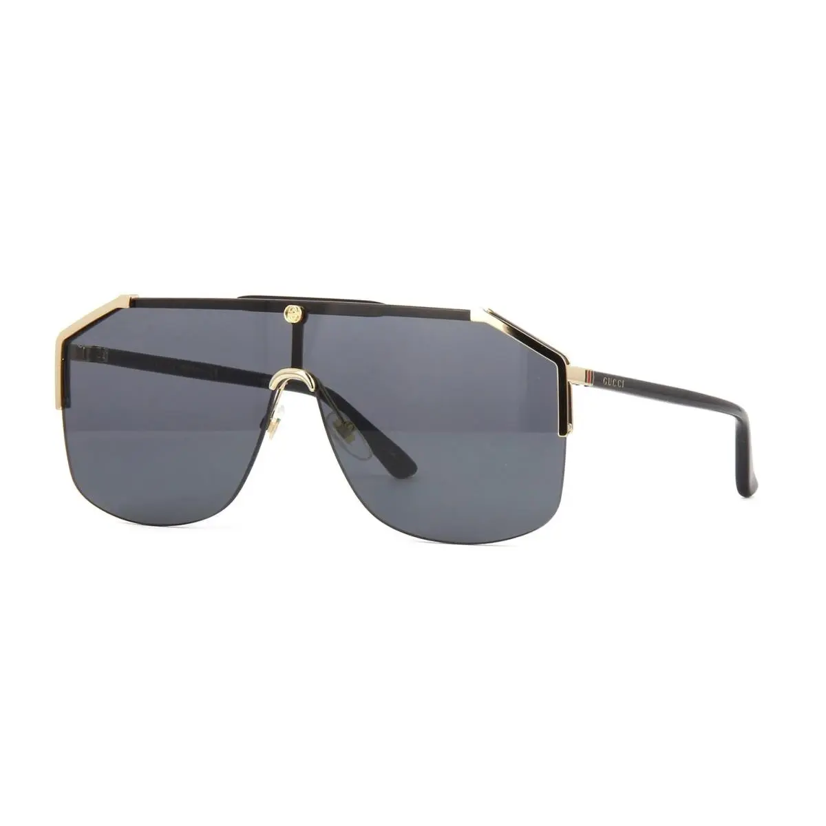 Gucci GG0291S 001 Unisex Shield Sunglasses Black/gold with Grey Lens