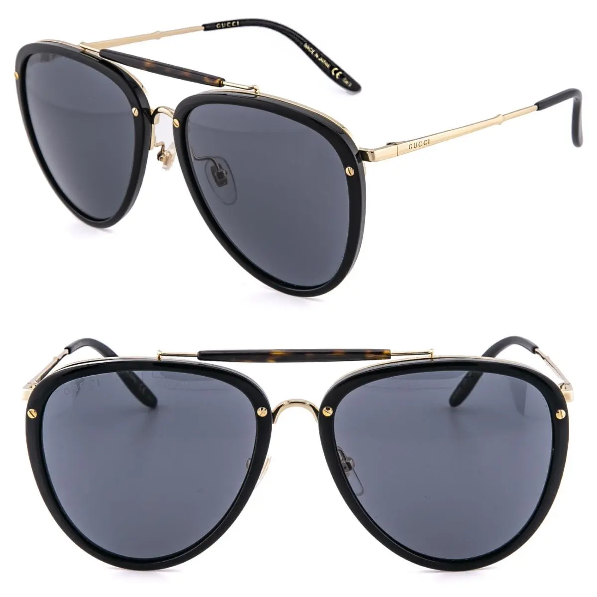 0672 Gg0672S Black Gold Unisex Retro Teardrop Aviator Sunglasses 001 by Gucci