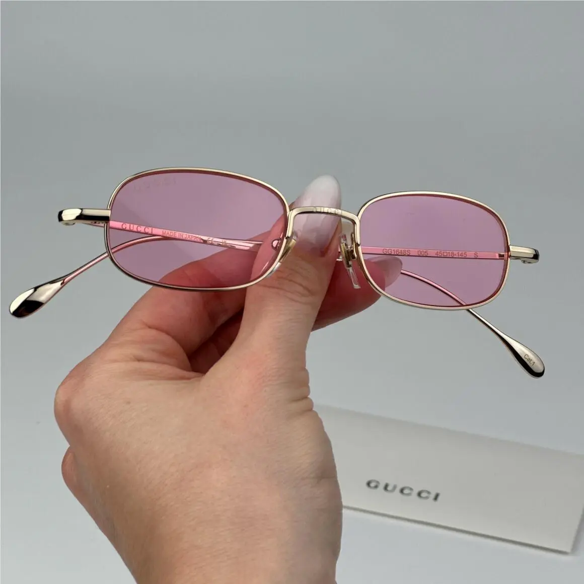 Gucci Women Sunglasses Gold Pink Rectangle GG1648S 005
