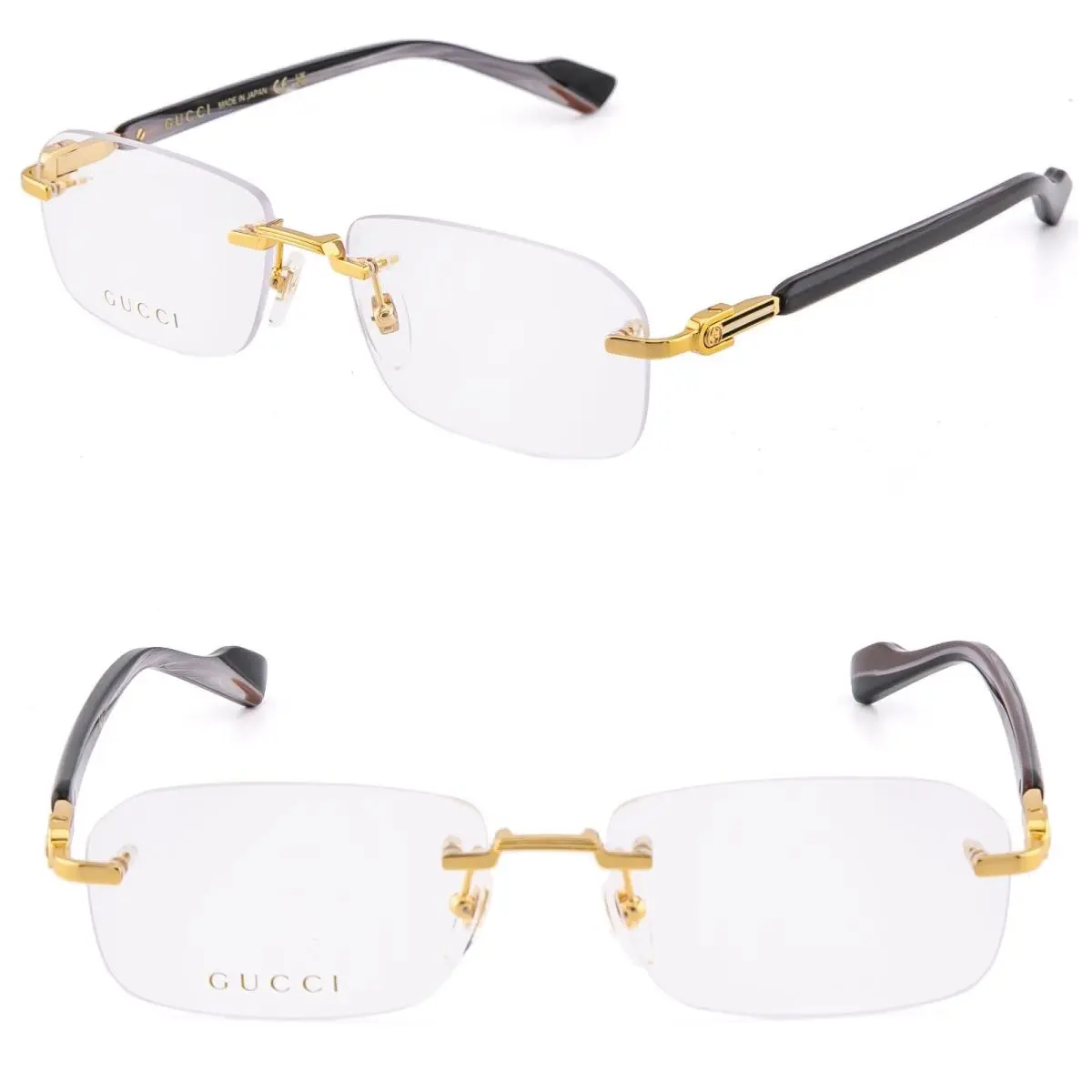 GG1221O 1221 Brown Horn Gold Classic Stripe Narrow Eyeglasses 002 GG1221 by Gucci