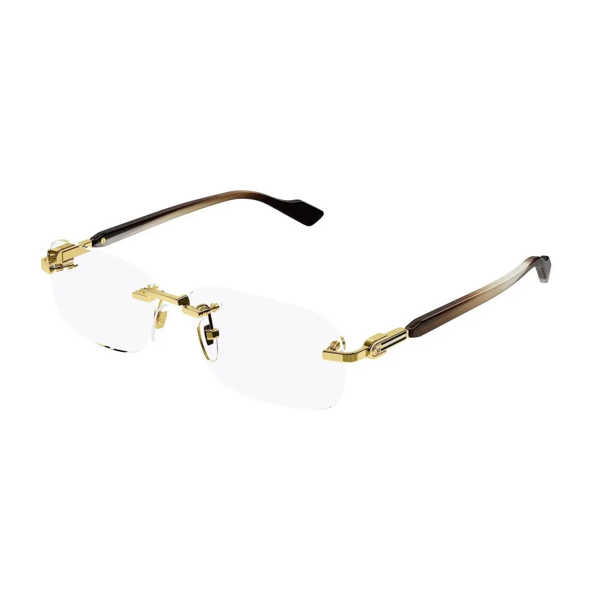 Gucci GG1221O 002 Rectangular Squared Metal Gold Brown 56mm Men`s Eyeglasses