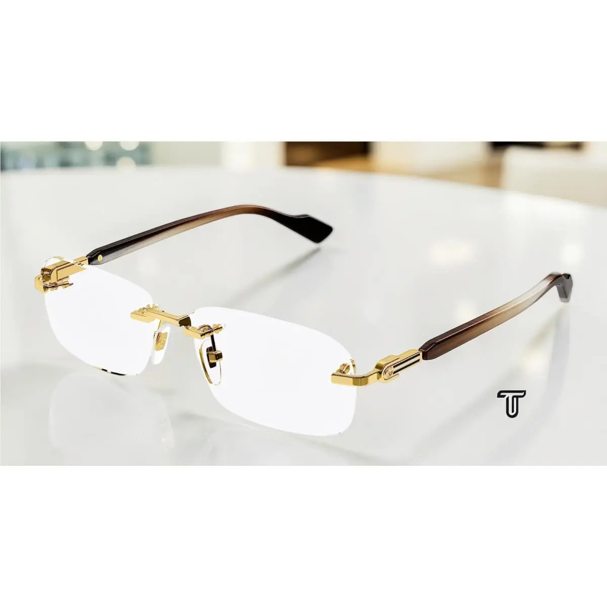 Gucci GG1221O 002 Rectangular Squared Metal Gold Brown 56mm Men`s Eyeglasses