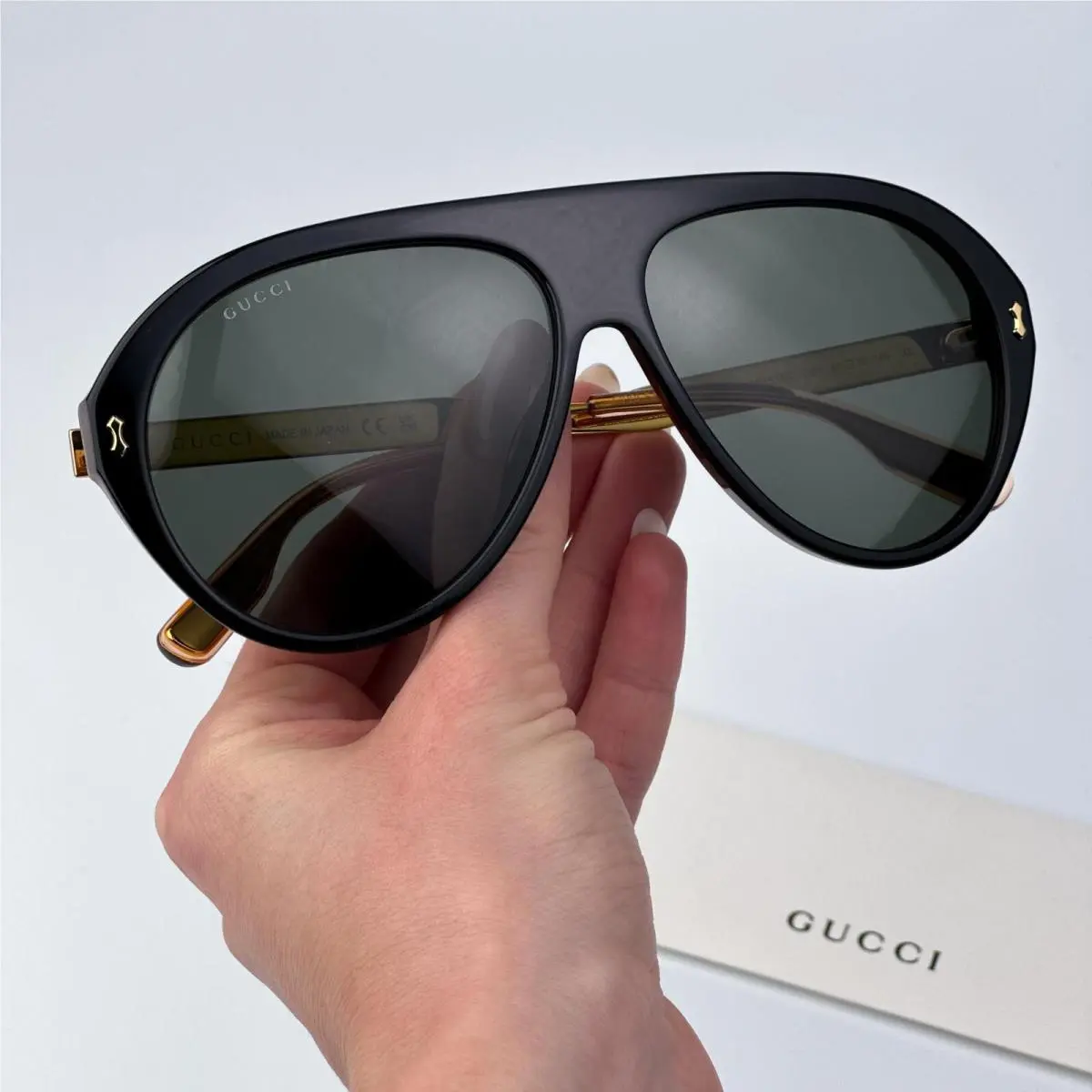 Gucci Women Sunglasses Black Gold Havana Grey Aviator GG1515S 001