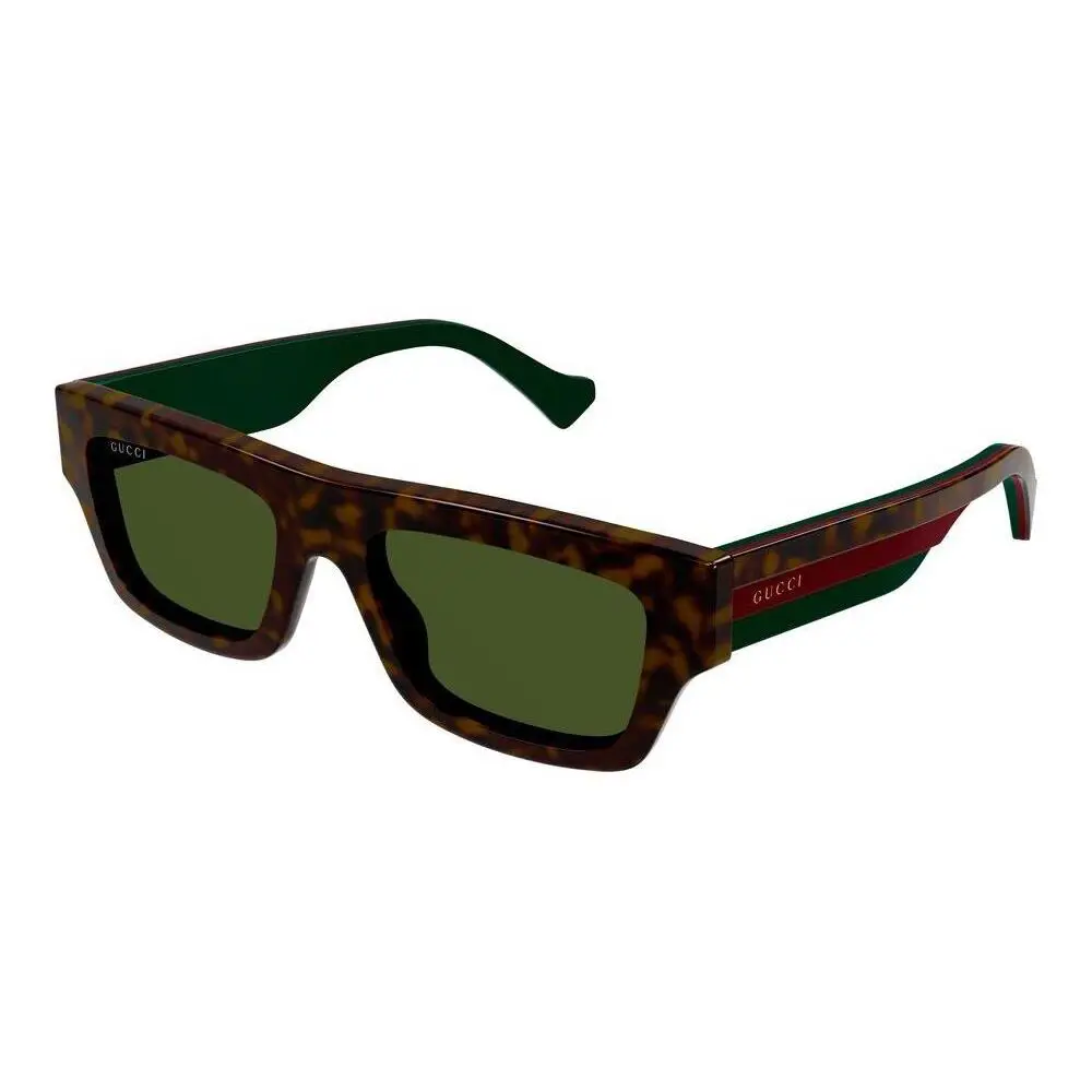 Gucci GG1301S 002 Havana Brown Green Lens Rectangular Sunglasses