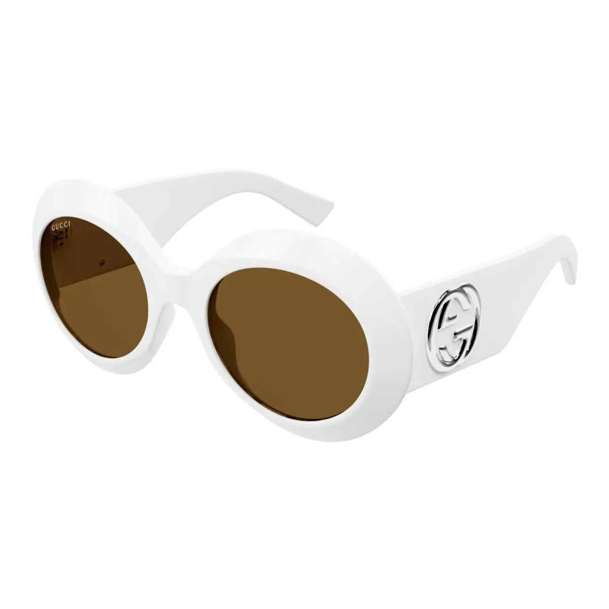 Gucci GG1647S 003 White Silver Brown Lens Round Sunglasses Women