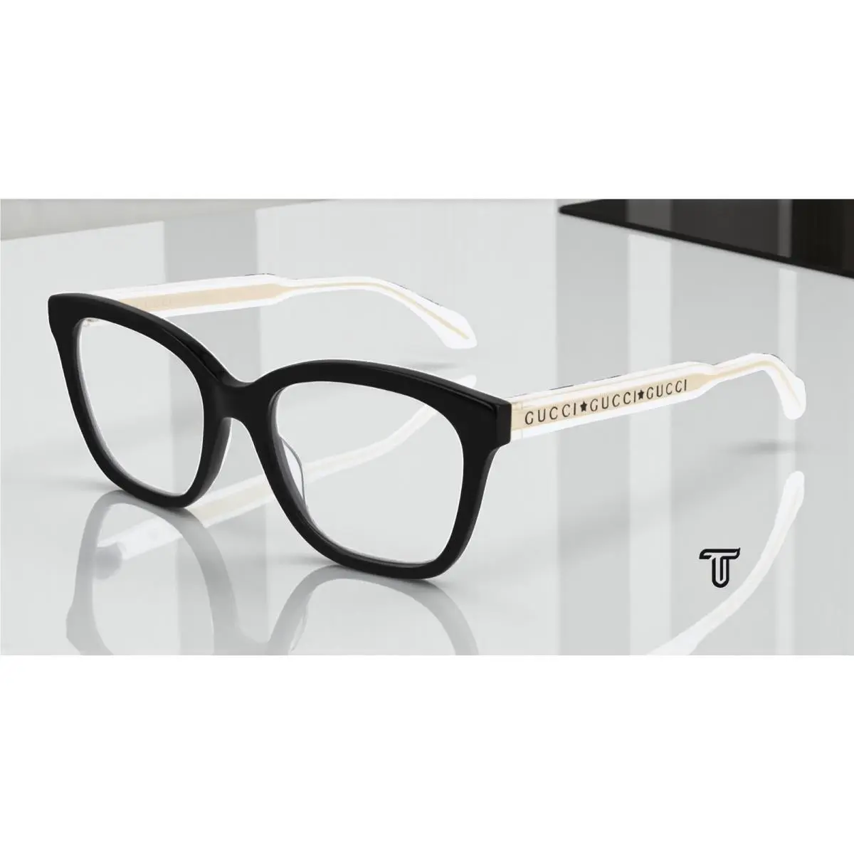GG0566ON 001 Rectangular Acetate Black Crystal 52 mm Women`s Eyeglasses by Gucci