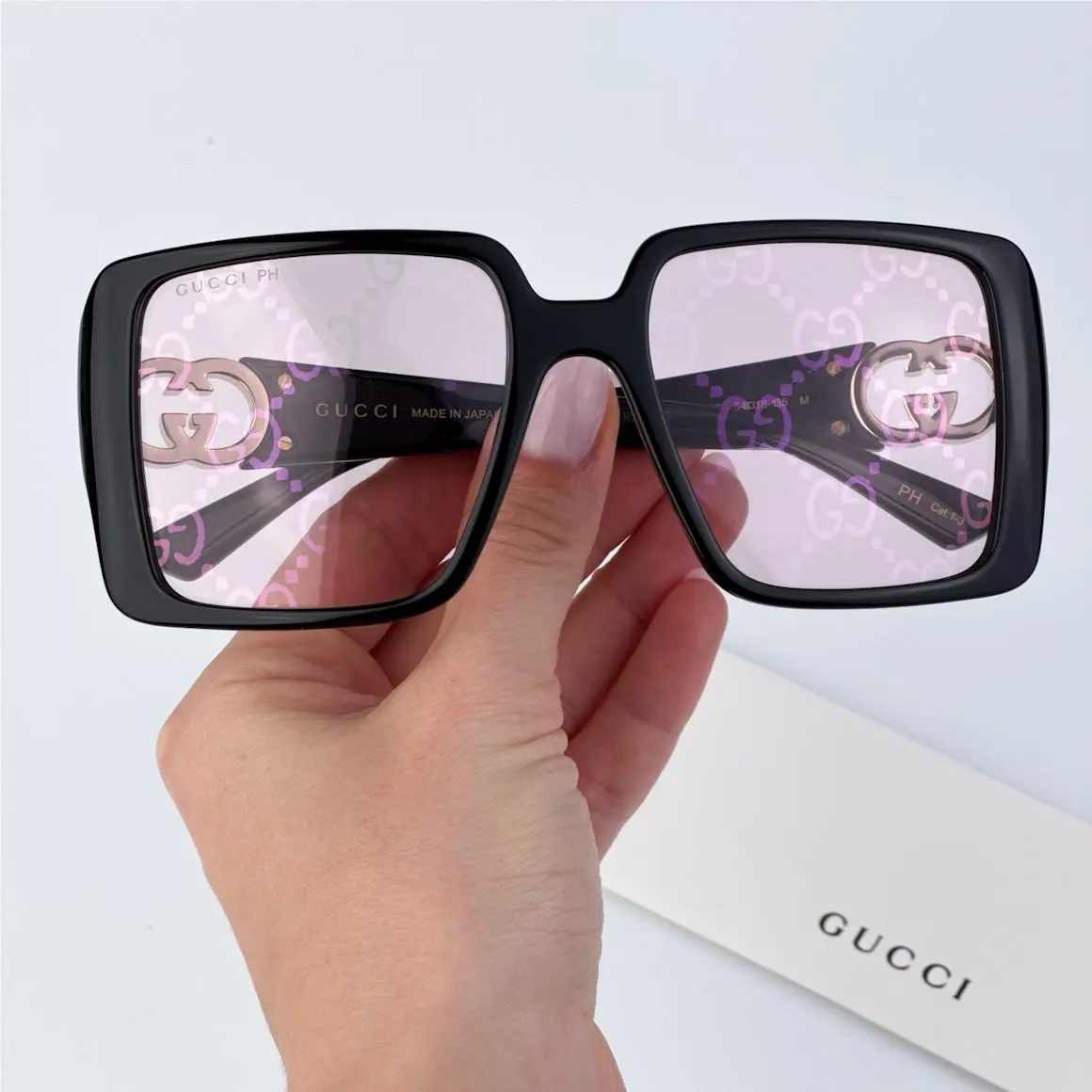 Gucci Women Sunglasses Black Pink Mirror Logo Square GG1692S 006 - Frame: Black, Lens: Pink