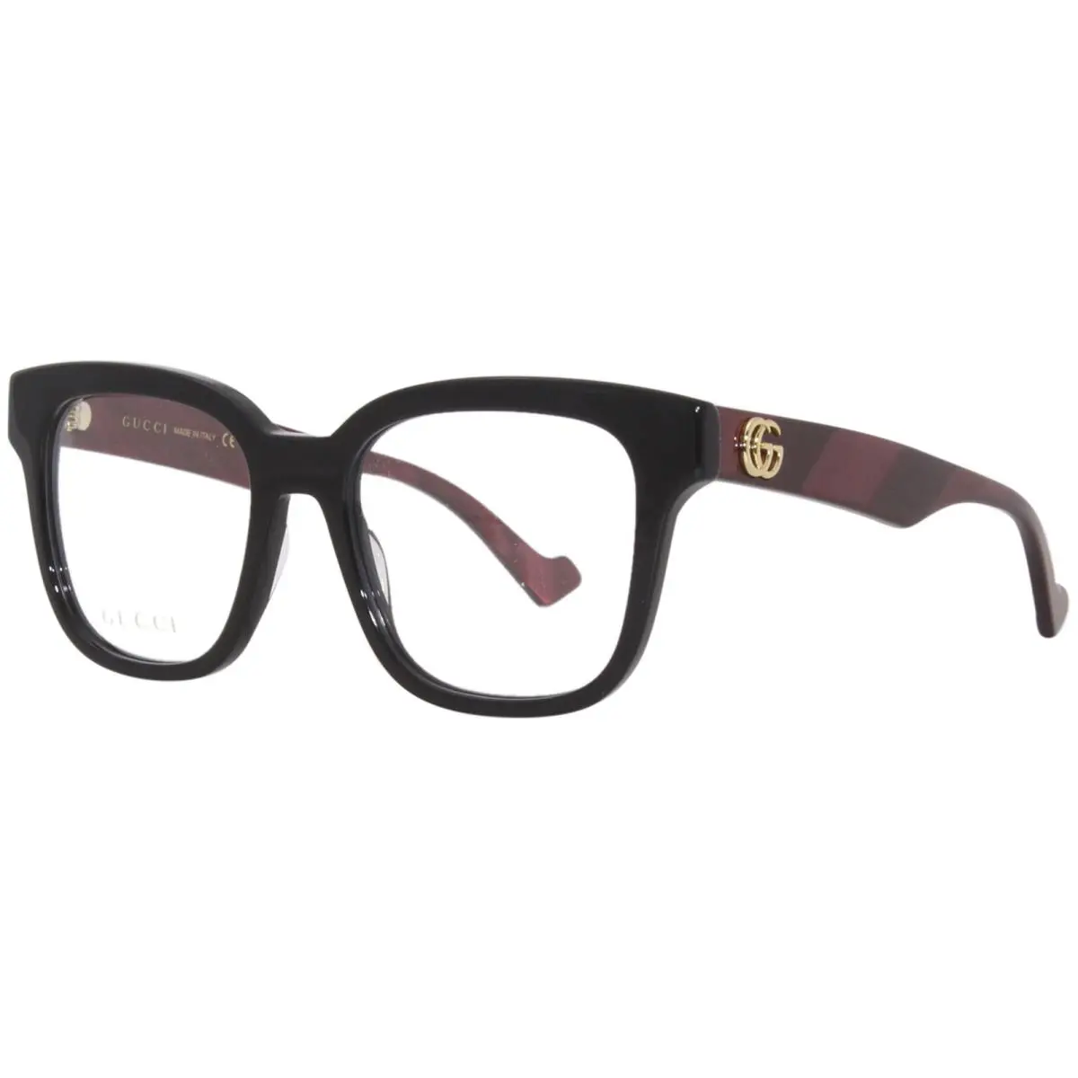 Gucci GG0958O 008 Eyeglasses Women`s Black/burgundy Full Rim Square Shape 52-mm