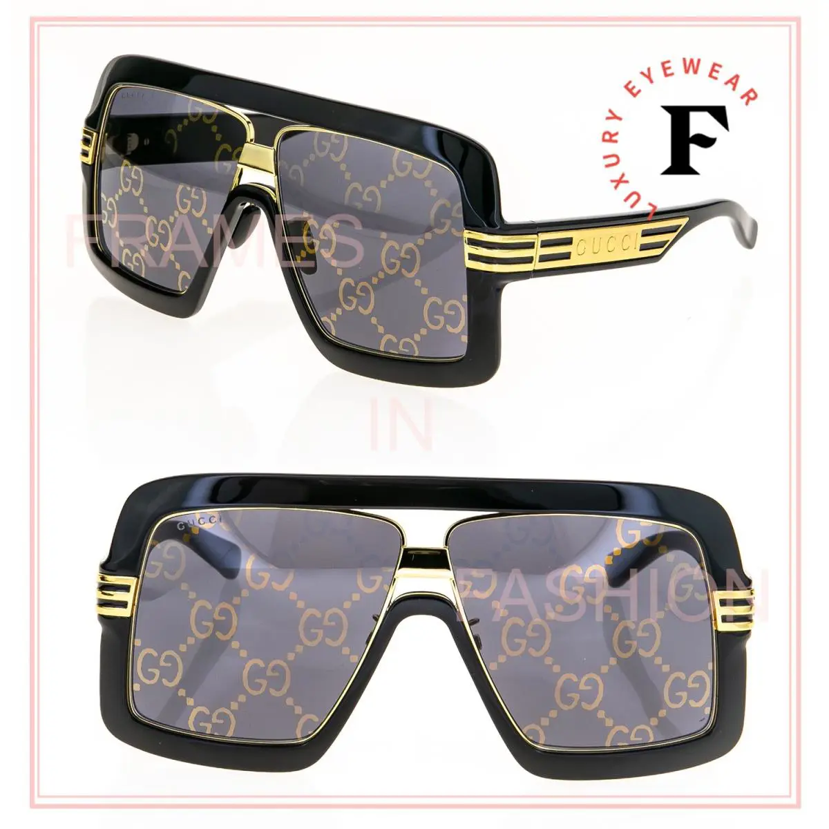 Gucci Epilogue 0900 Black GG Mirror Print 001 Chunky Sunglasses GG0900S Unisex