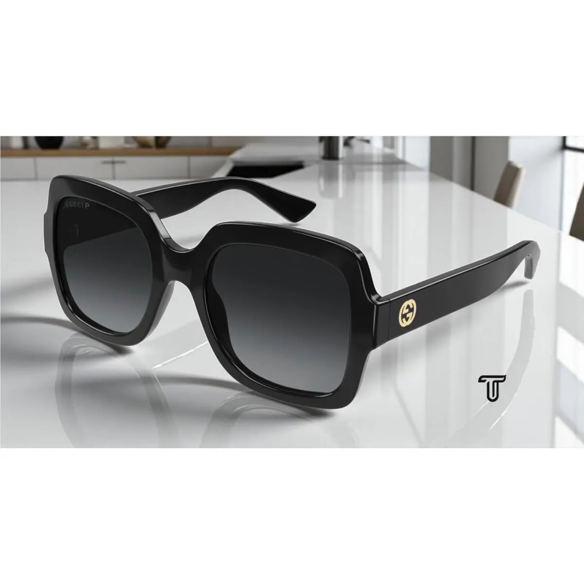 Gucci GG1337S 002 Rectangular Squared Black Grey Polarized 54mm Women Sunglasses