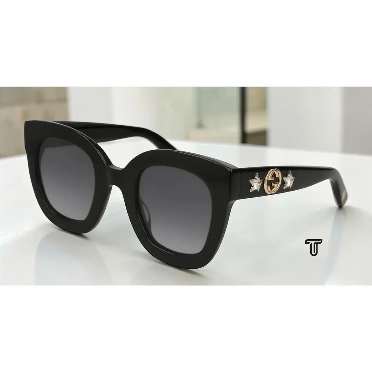 Gucci GG0208S 001 Round Oval Black Grey 49 mm Women`s Sunglasses - Frame: Black, Lens: Gray