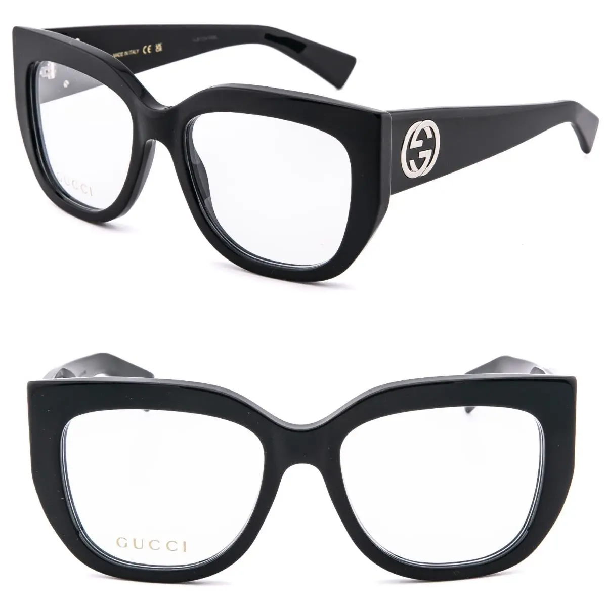 Gucci GG1846O 1846 Black GG Silver Logo Geometric Bold Eyeglass Optical 54mm 001