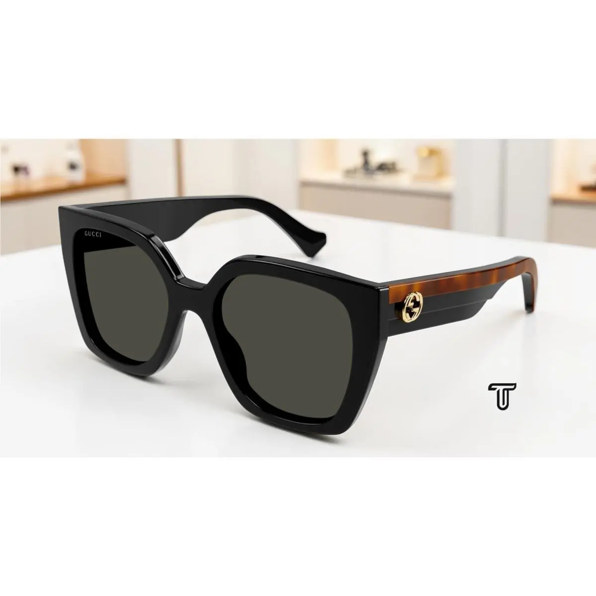 GG1300S 001 Butterfly Acetate Black Havana Grey 55 mm Women`s Sunglasses by Gucci