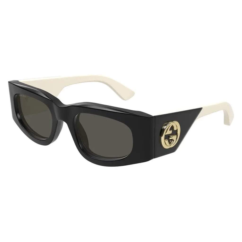 Gucci GG1664S 001 Black Gold Ivory Grey Oval Unisex Sunglasses