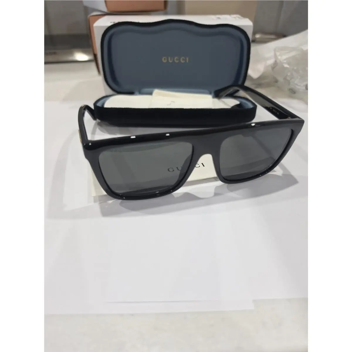 GG 0748 S- 001 Sunglasses Black/grey Men Fits Large. Gold Trim by Gucci