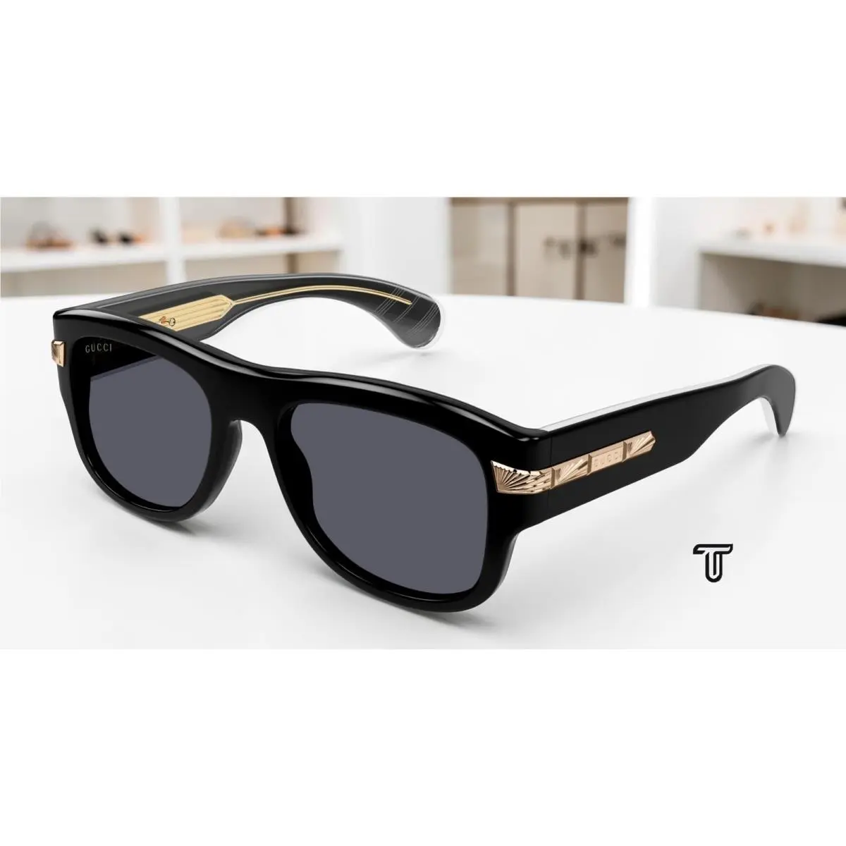 Gucci GG1517S 001 Rectangular Squared Black Grey 54 mm Men`s Sunglasses