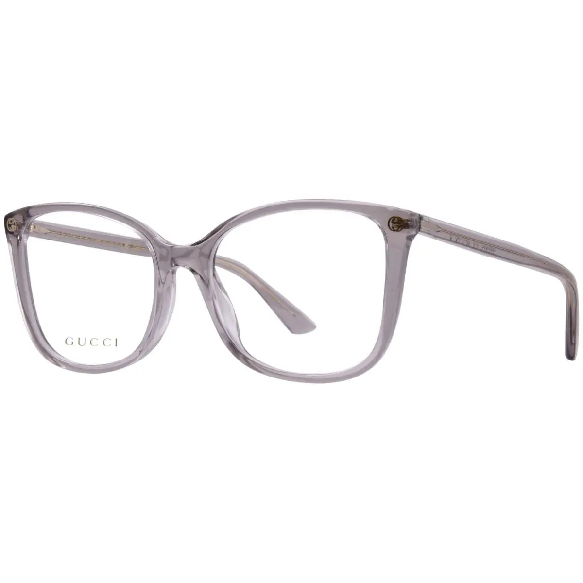 Gucci GG0026O 018 Eyeglasses Women`s Grey Transparent Full Rim Cat Eye 53mm