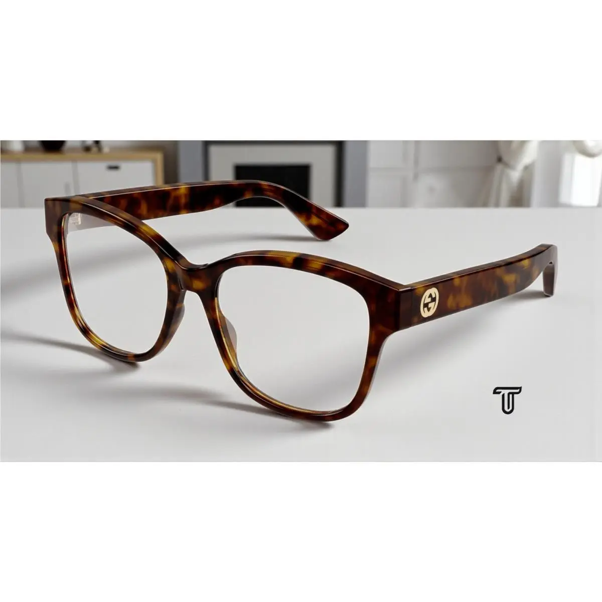 GG1340O 002 Rectangular Squared Injection Havana 54 mm Women`s Eyeglasses by Gucci