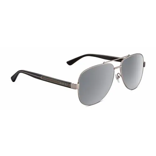 Gucci GG0528S Pilot Sunglasses Ruthenium Silver Black Crystal/polarized Grey