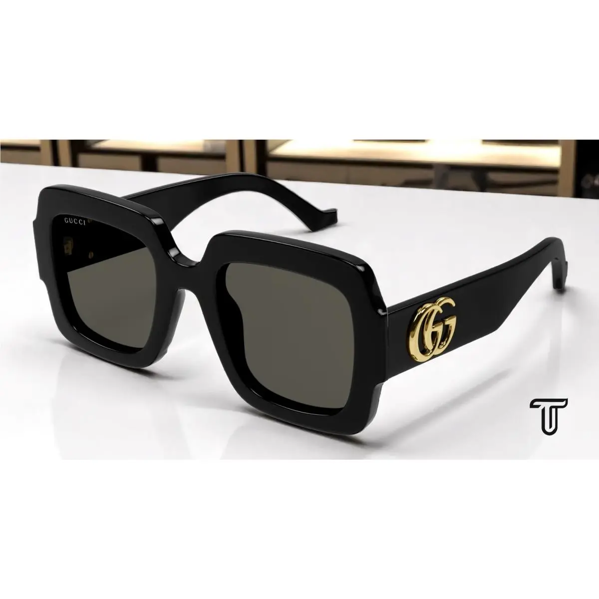 Gucci GG1547S 001 Emblem Black Grey 50 mm Women`s Sunglasses