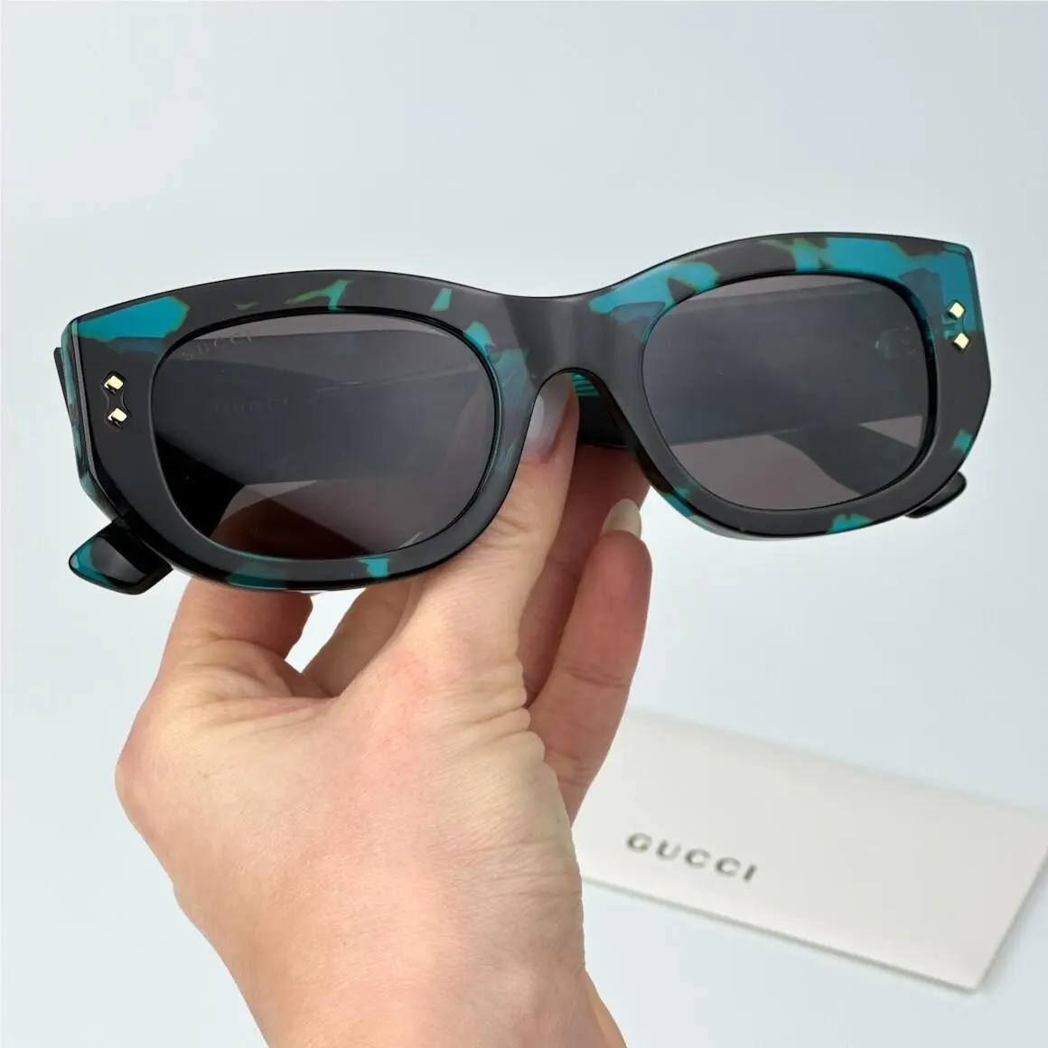 Gucci Men Sunglasses Havana Grey Rectangle GG1215S 001 - Frame: Blue Havana, Lens: Grey