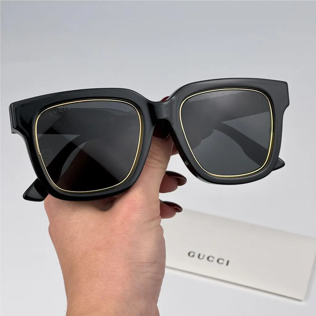 Gucci Women Sunglasses Black Gold Grey Square GG1136SA 001 - Frame: Black / Gold, Lens: Grey