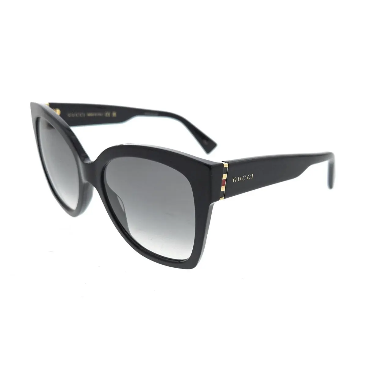 Gucci GG0459S-001 Oversized Black Square Sunglasses with Stripe Accent - Black. Gold, Frame: Black. Gold, Lens: Grey