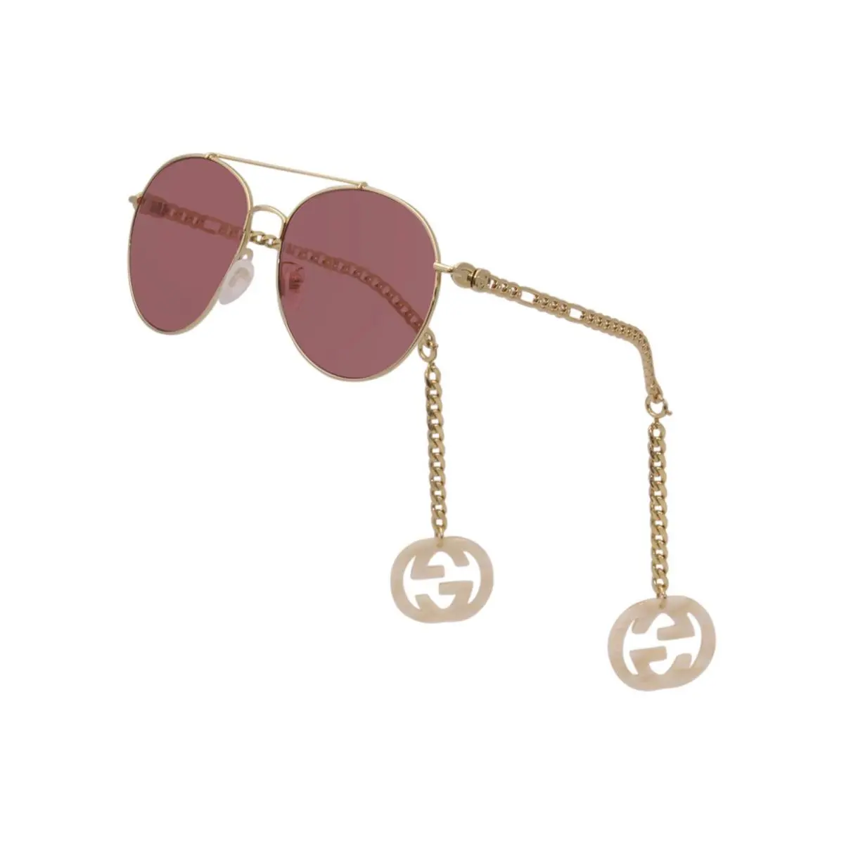 Gucci GG0725S 003 Sunglasses Gold/red Lenses Removable Heart Chain Earrings