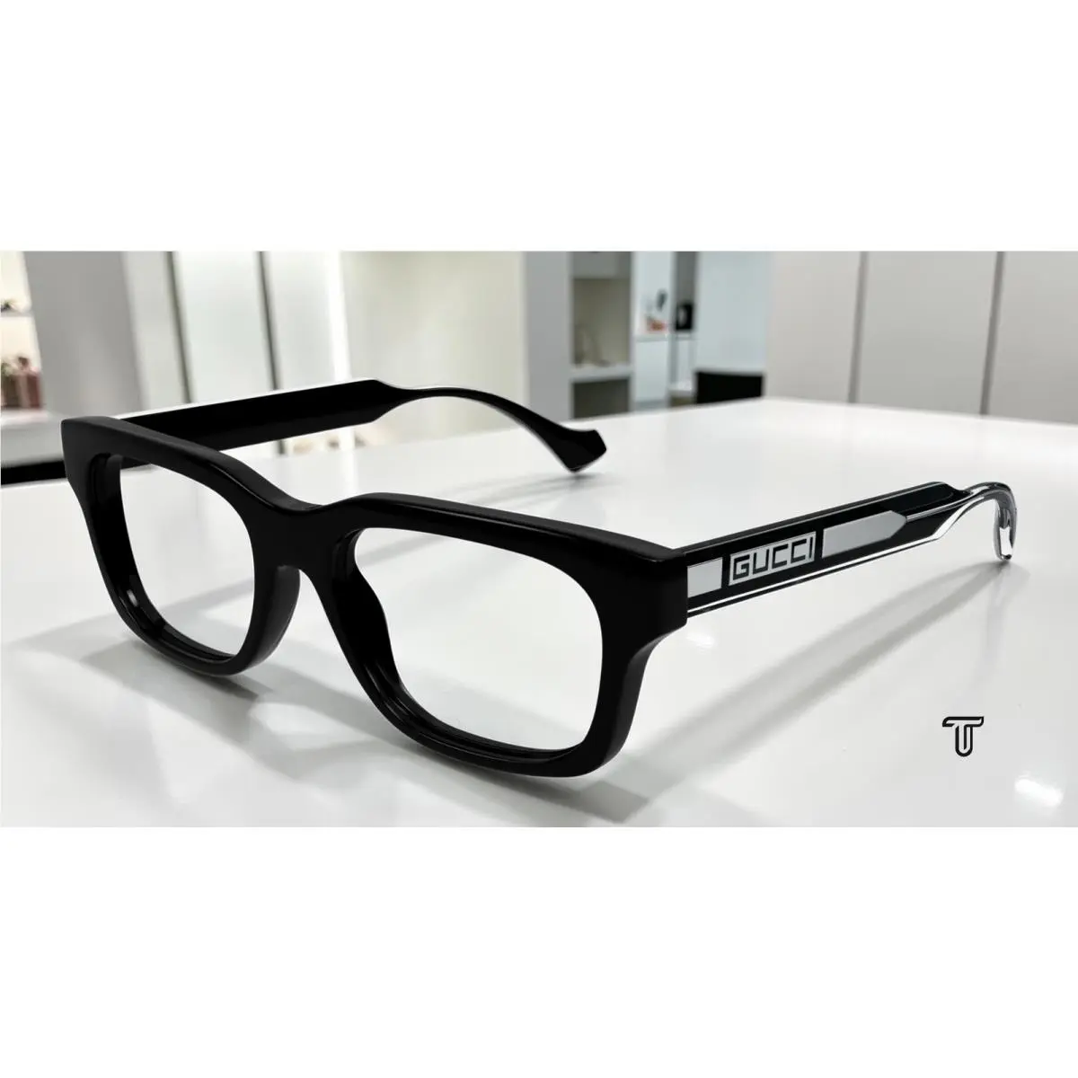 GG1731O 001 Rectangular Black Crystal Demo Lens 54 mm Men`s Eyeglasses by Gucci