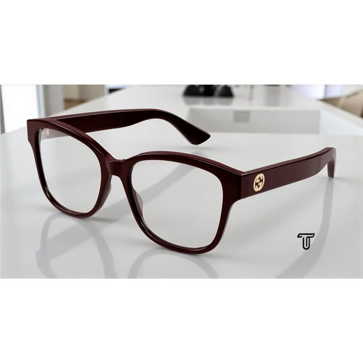 GG1340O 004 Rectangular Squared Injection Burgundy 54mm Womens Eyeglasses by Gucci