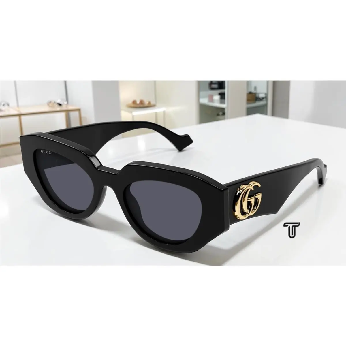 GG1421S 001 Geometrical Acetate Black Grey 51 mm Women`s Sunglasses by Gucci