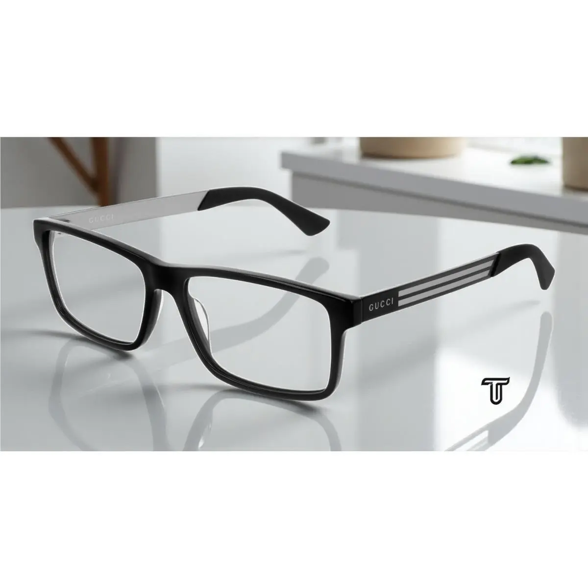 GG0692O 004 Rectangular Black Demo Lens 57 mm Men`s Eyeglasses by Gucci