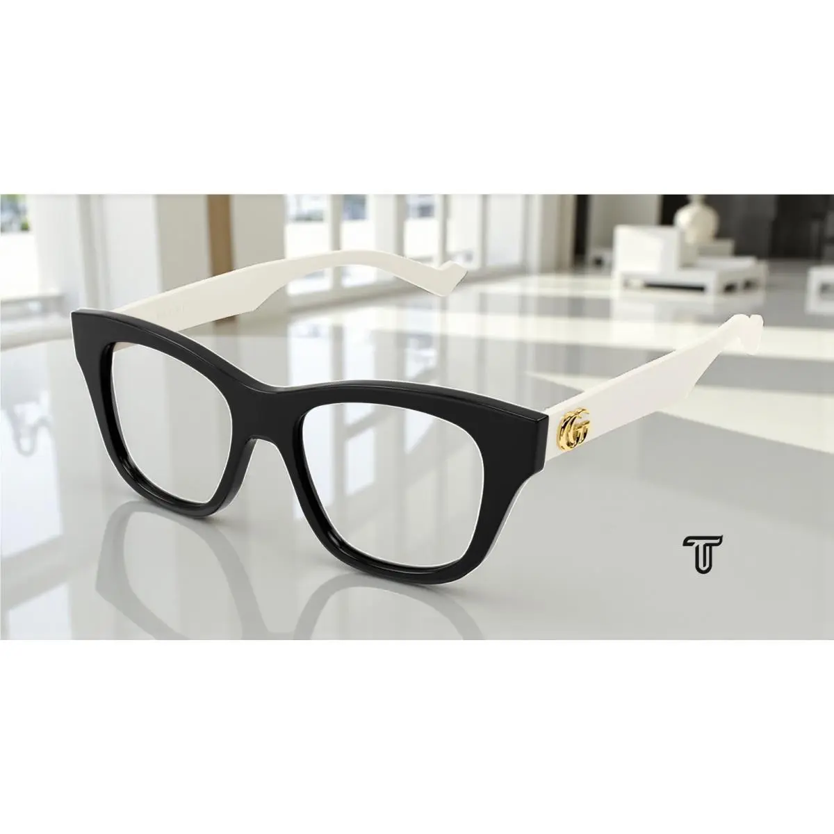 GG0999O 002 Rectangular Squared Acetate Black White 52mm Womens Eyeglasses by Gucci