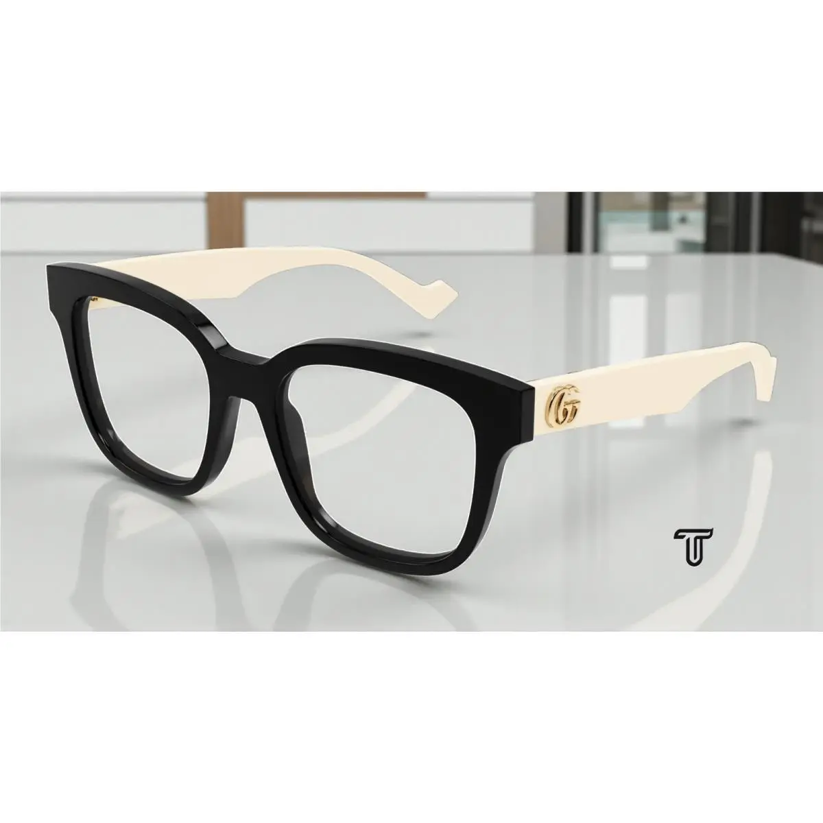 GG0958O 005 Rectangular Squared Acetate Black White 52mm Womens Eyeglasses by Gucci