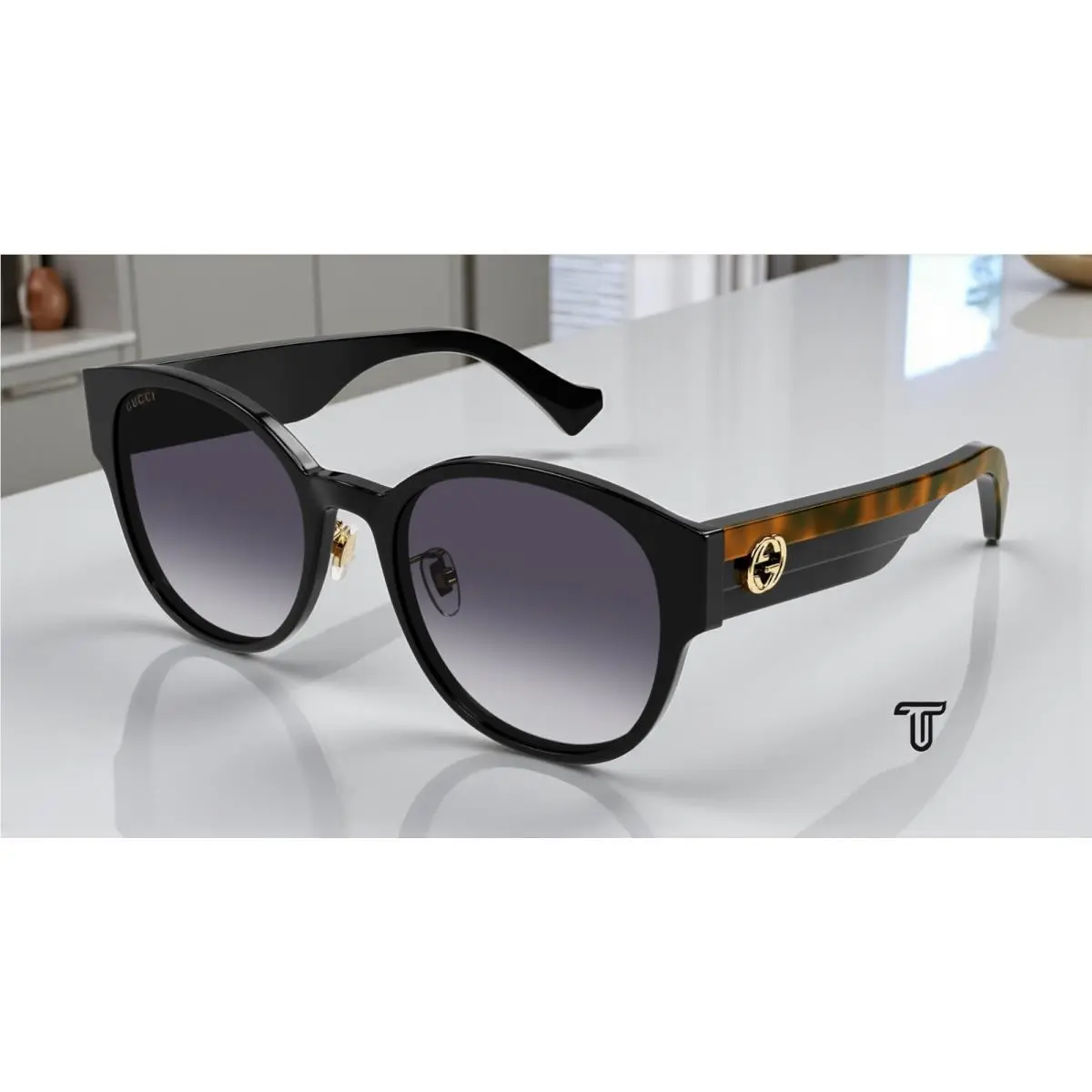GG1304SK 001 Oval Panthos Black Havana Grey 56 mm Women`s Sunglasses by Gucci