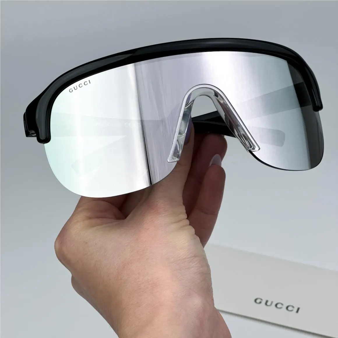 Women Sunglasses Black Grey Silver Mirrored Mask GG1645S 003 by Gucci