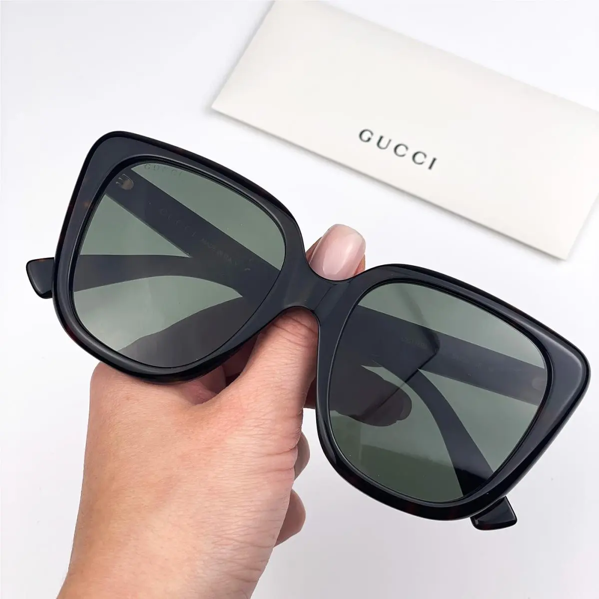 Gucci Women Sunglasses Havana Green Square Oversized GG1169S 003 - Frame: Havana, Lens: Green