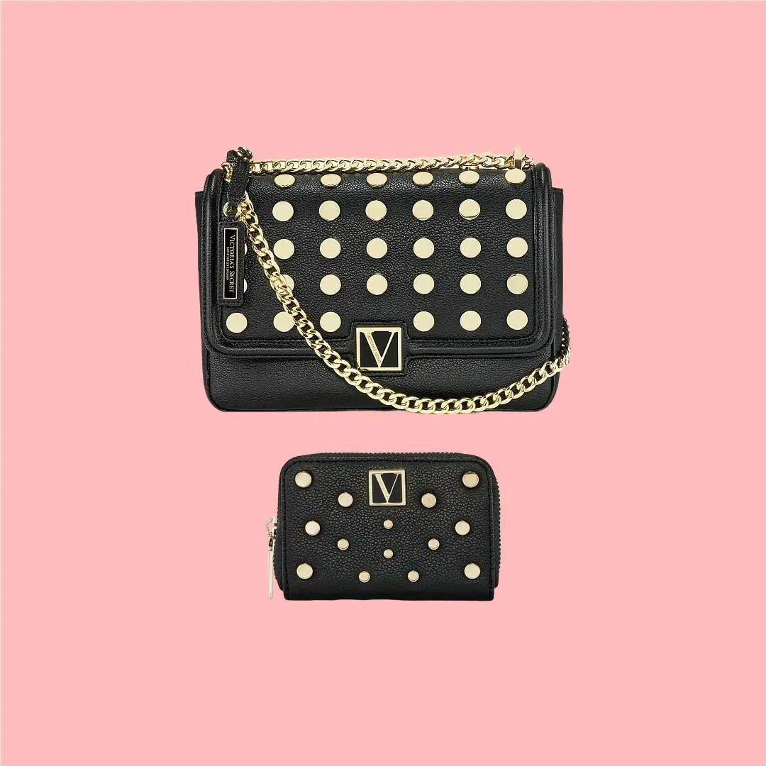 Victoria`s Secret V Logo Medium Shoulder Crossbody Bag Limited Edition Pick Black Stud by Victoria's Secret