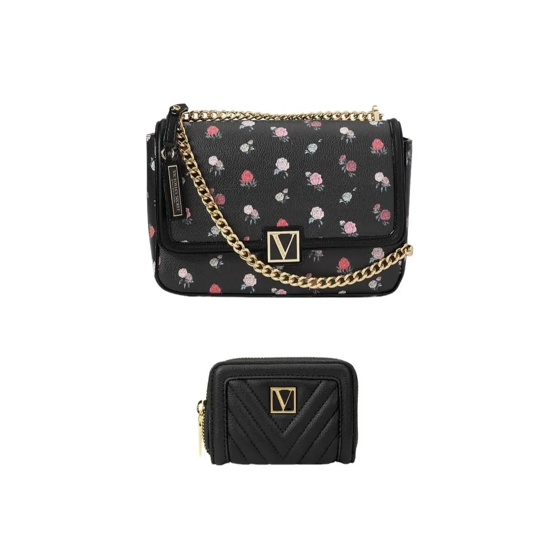 Victoria`s Secret V Logo Medium Shoulder Crossbody Bag Limited Edition Pick BLACK DARK ROSE by Victoria's Secret