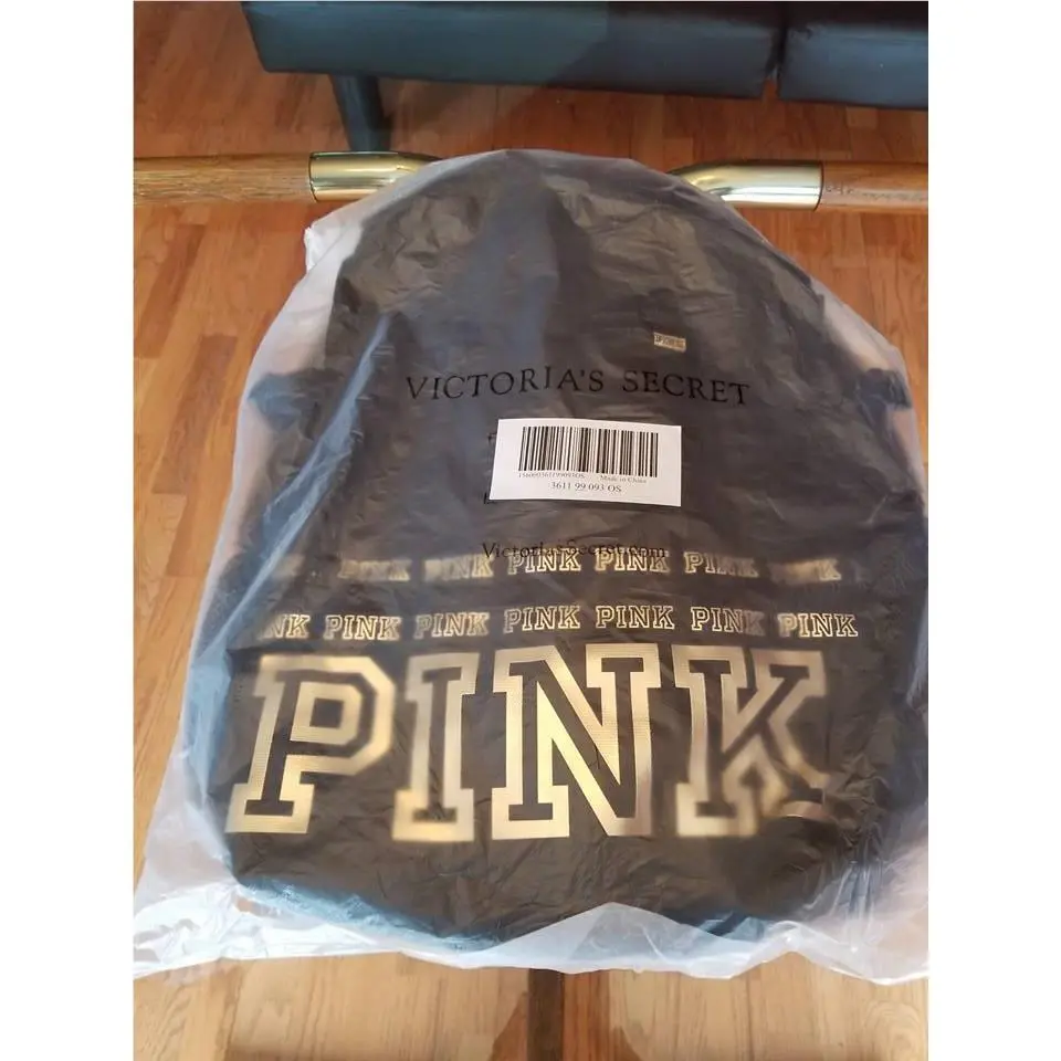 Victoria Secret Pink Collegiate Backpack 17`` Laptop Pocket Multi Colors Black with Gold by Victoria's Secret