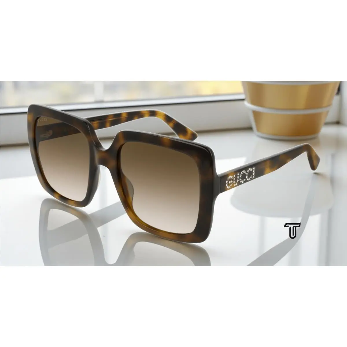 GG0418S 003 Rectangular Square Havana Brown 54 mm Women`s Sunglasses by Gucci