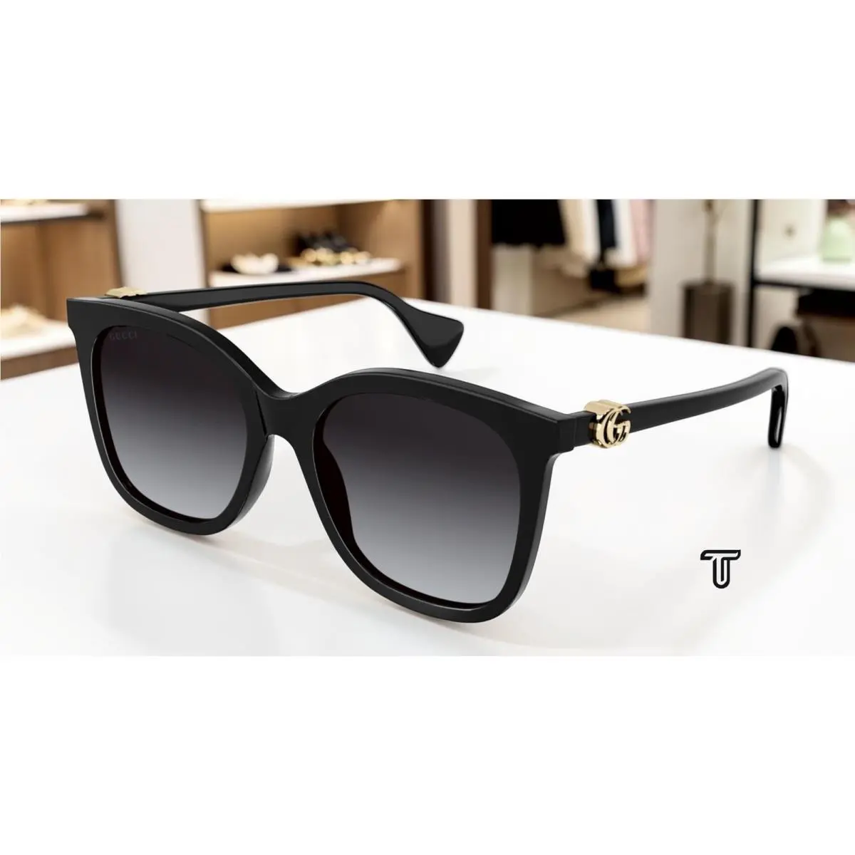 GG1071S 001 Cat Eye Acetate Black Grey 55 mm Women`s Sunglasses by Gucci
