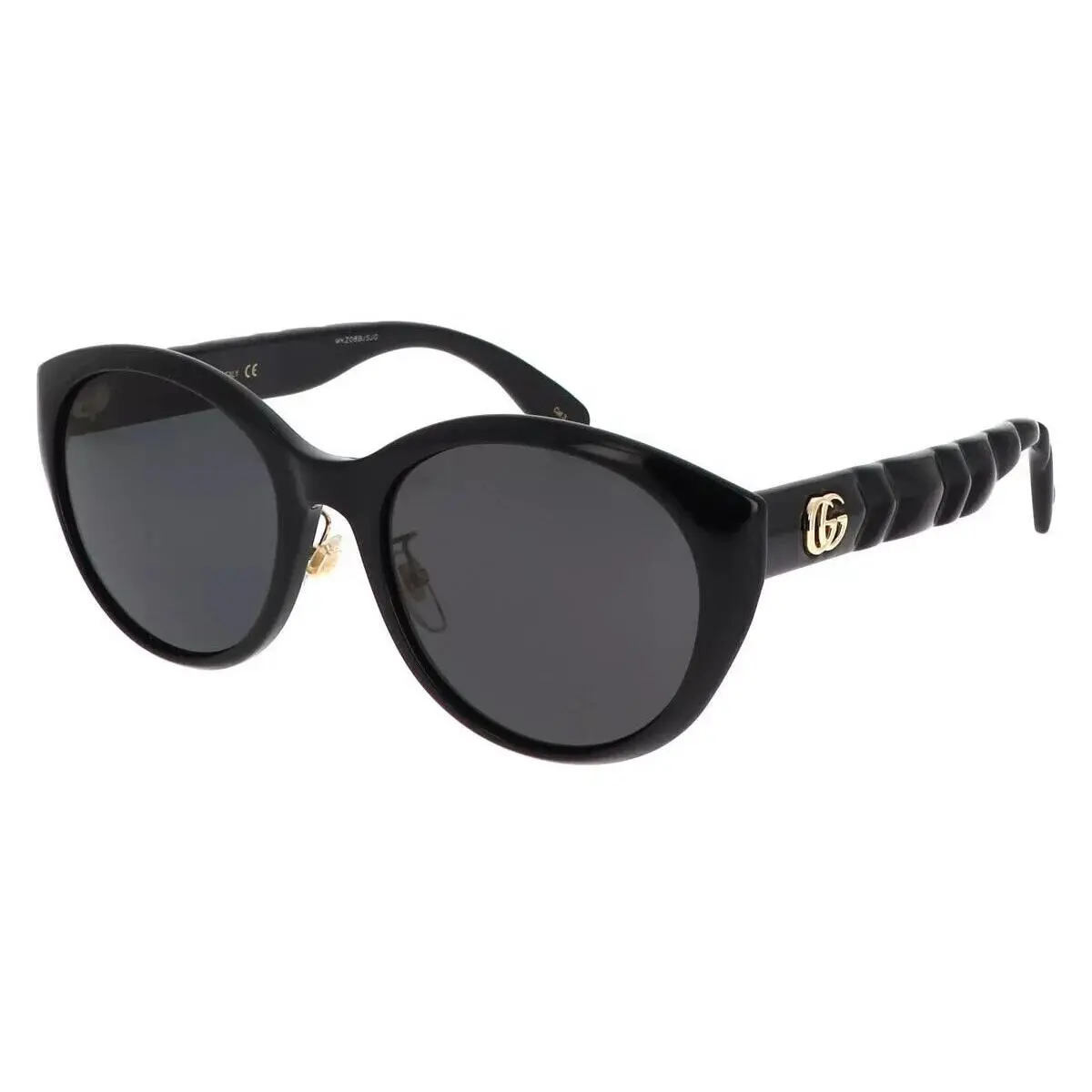Gucci GG0814SK 001 Round Oval Black Grey Women`s 56 mm Sunglasses - Frame: Black, Lens: Gray