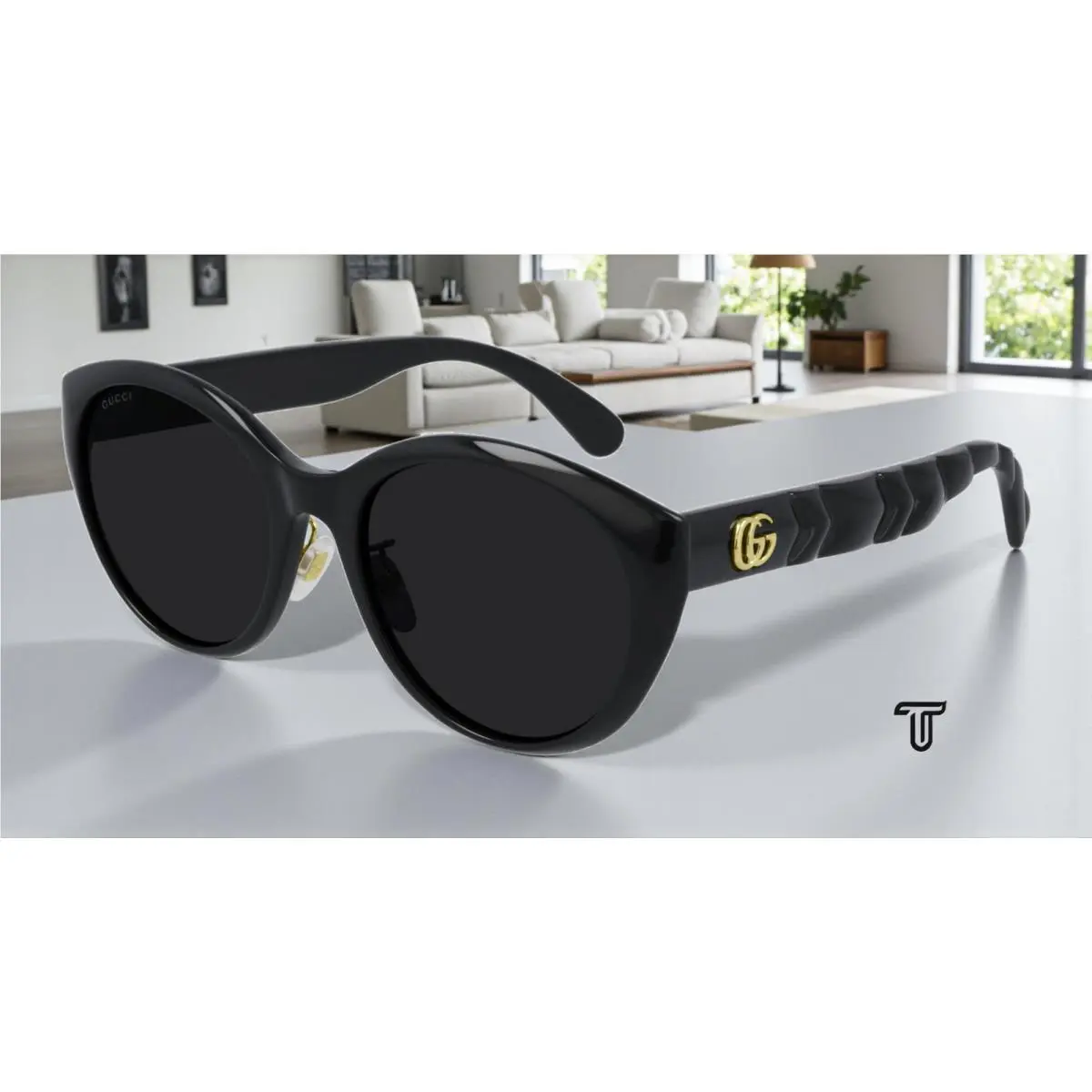 Gucci GG0814SK 001 Round Oval Black Grey Women`s 56 mm Sunglasses