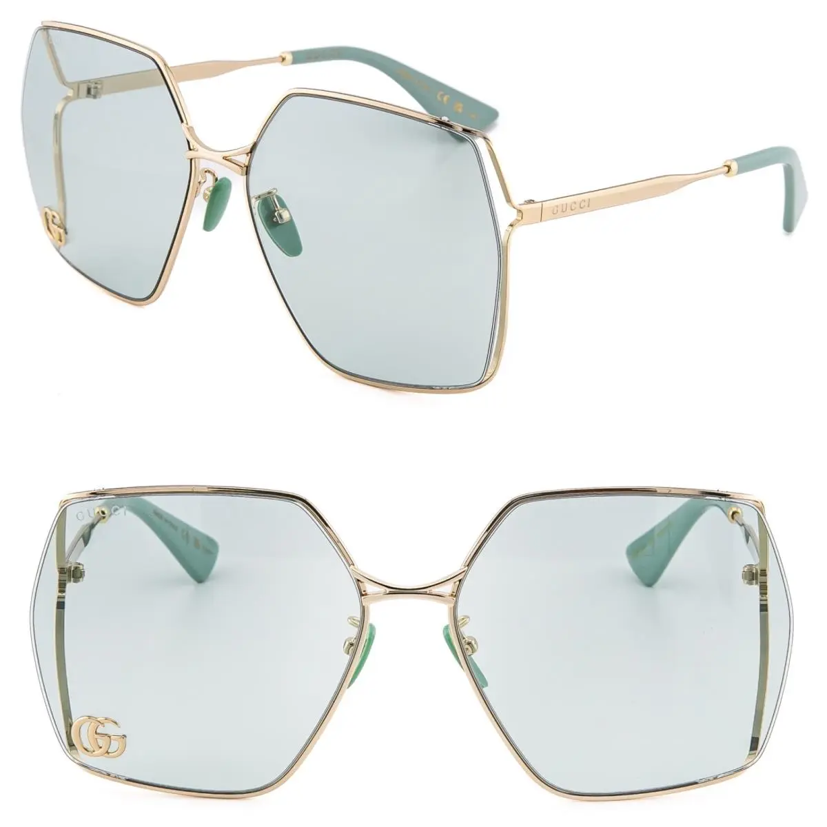 GG0817S 0817 Gold Green 003 Fashion Oversized Retro Metal Logo Sunglasses by Gucci