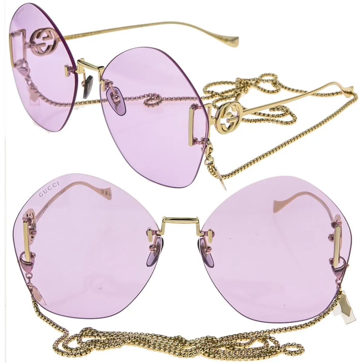 1203 Violet Gold Metal Chain 001 Oversized Sunglasses GG1203S by Gucci