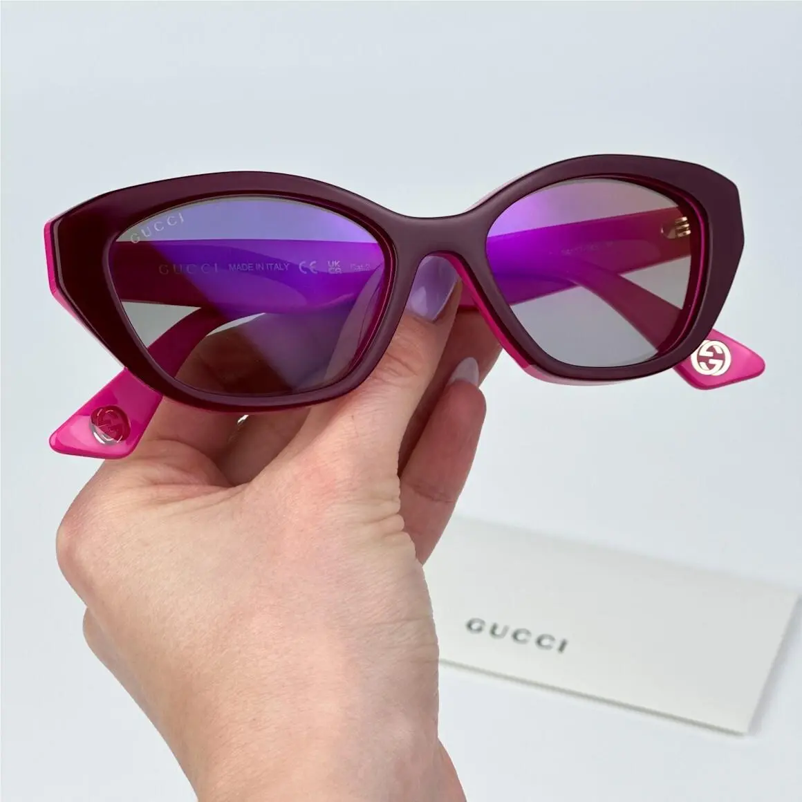 Gucci Women Sunglasses Burgundy Fuchsia Red Mirrored Cat Eye GG1638S 003